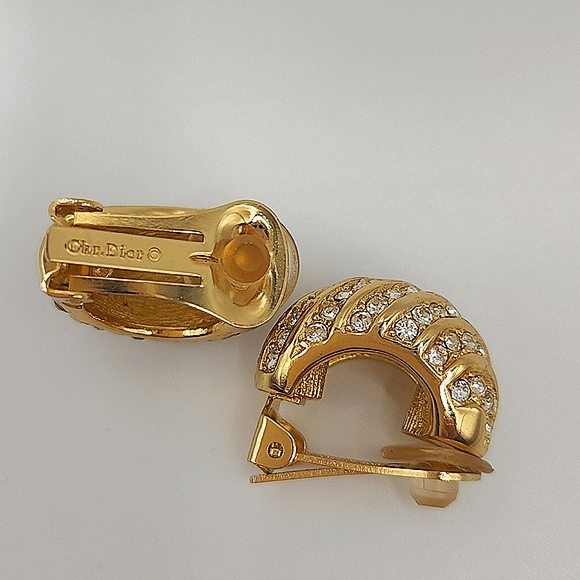 Dior Vintage Pave Crystal Huggie Clip-On Earrings. - Picture 9 of 13